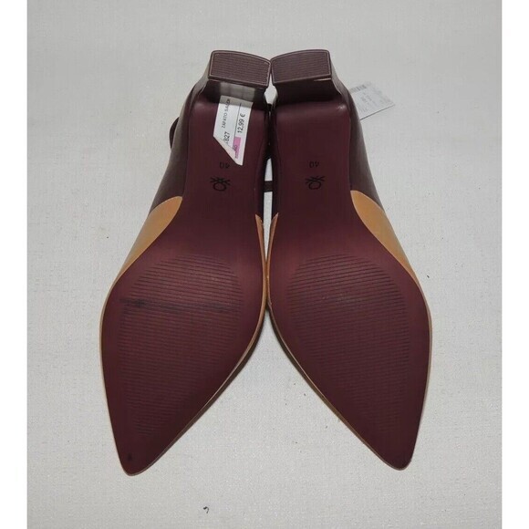 Benetton Ankle Strap Leather Burgundy Tan Block Heel EU40 US9-9.5 - Picture 5 of 7